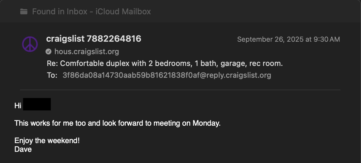 Dave's acceptance email