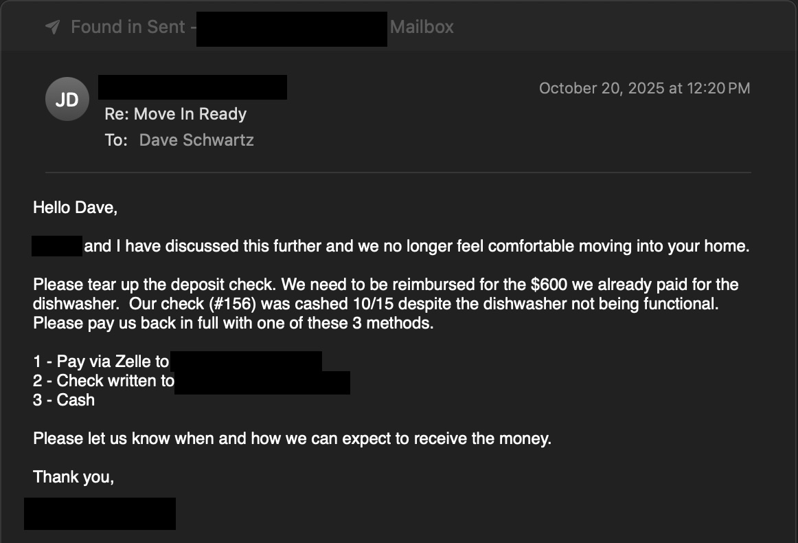 Cancellation and refund request