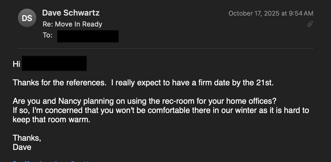 Dave's response about delayed move-in